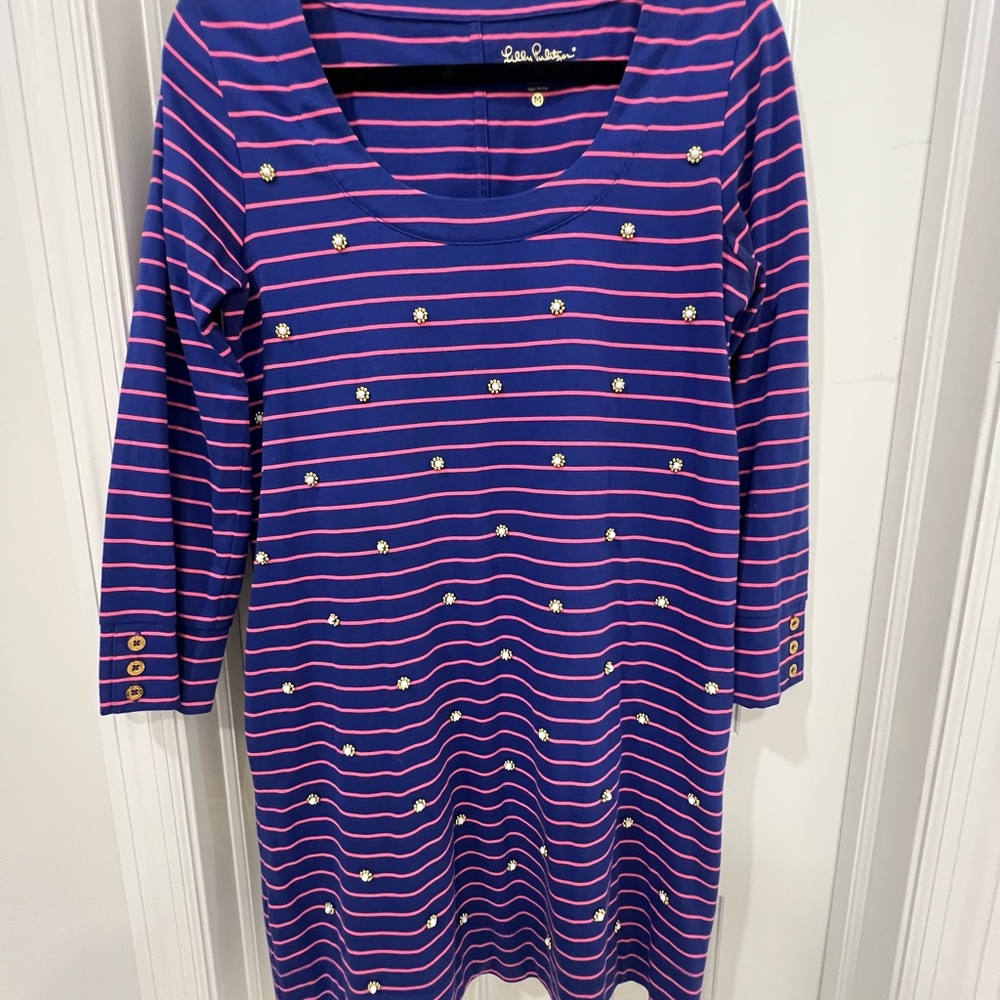 Lilly Pulitzer Navy and Pink Dress with rhinestone details